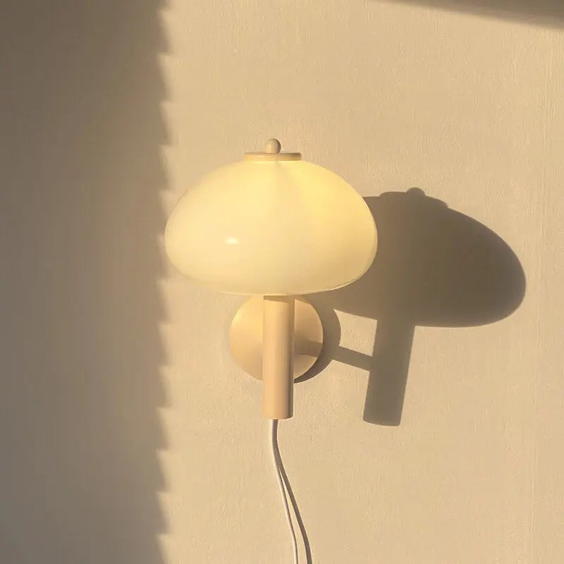 Nordic Vintage Milk White Glass Dome Mushroom 1-Light Wall Sconce Lamp Cuvalon