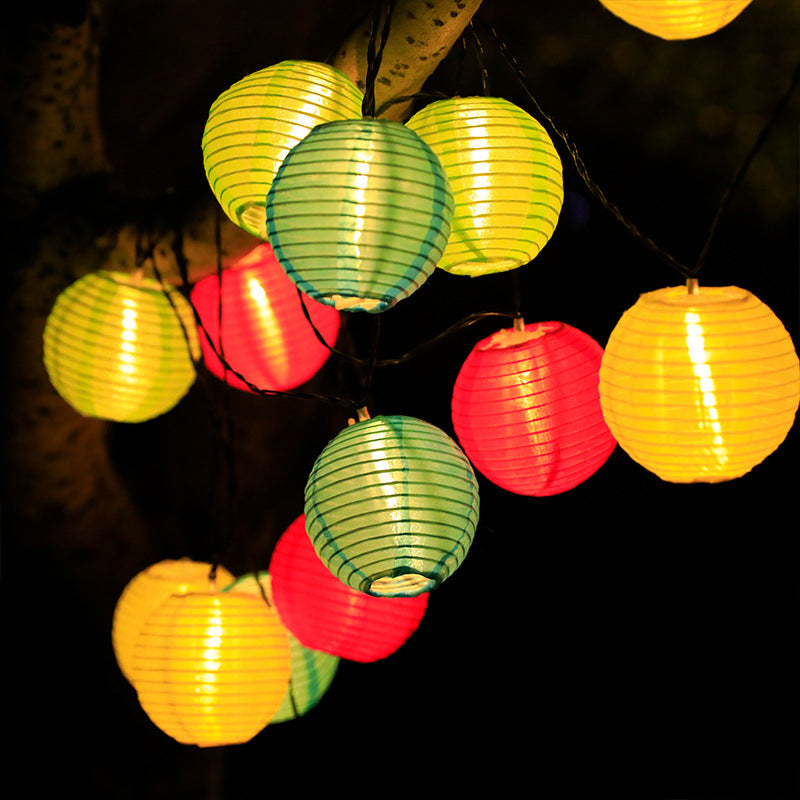 Modern Art Deco Solar Waterproof Fabric Lantern Ball LED String Lights Outdoor Landscape Lights For Outdoor Patio Cuvalon