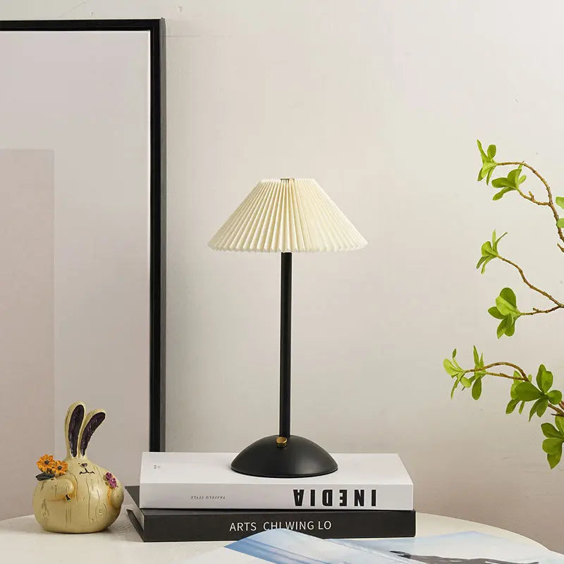 Contemporary Scandinavian Rechargeable Iron Fabric Conic Pleated 1-Light Table Lamp For Bedside Cuvalon