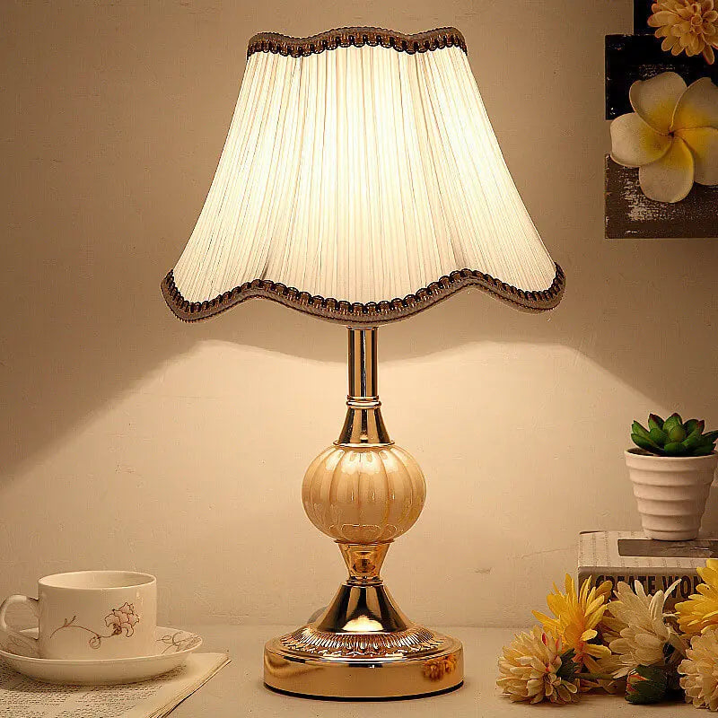 Nordic Vintage Floral Glass Fabric 1-Light Table Lamp Cuvalon