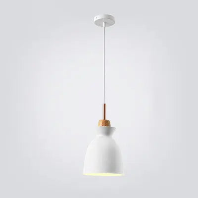 Contemporary Nordic Oak Wood Iron Bell Cone Dome 1-Light Pendant Light For Living Room Cuvalon