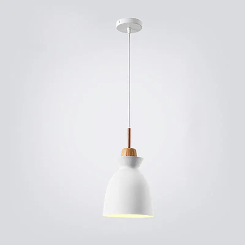 Contemporary Nordic Oak Wood Iron Bell Cone Dome 1-Light Pendant Light For Living Room Cuvalon