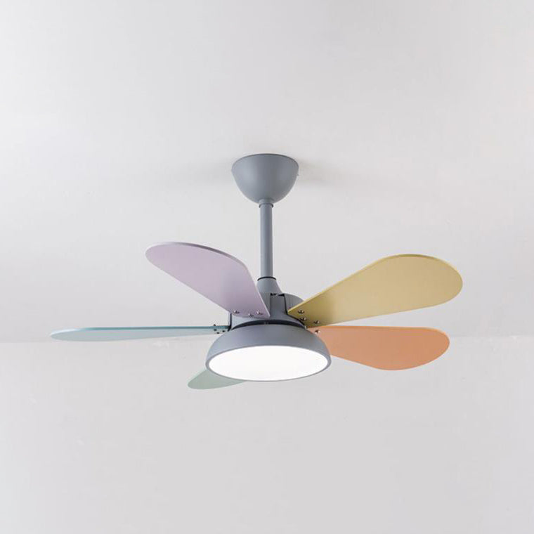 Simple Colorful Round Fan Leaf Kids Downrods Ceiling Fan Light Cuvalon