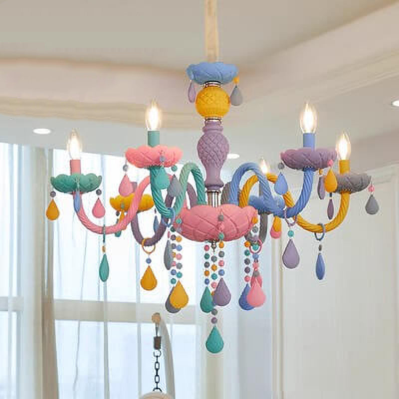 Modern Children's Princess Macaroon Candelabra Crystal Glass 5/6/8/10/12/15 Light Chandelier Cuvalon