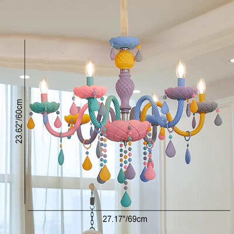 Modern Children's Princess Macaroon Candelabra Crystal Glass 5/6/8/10/12/15 Light Chandelier Cuvalon