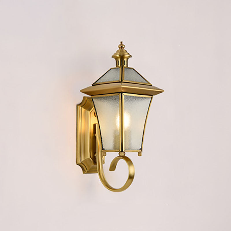 European Modern Luxury Quadrilateral Brass Glass Waterproof 1-Light Outdoor Wall Sconce Lamp Cuvalon