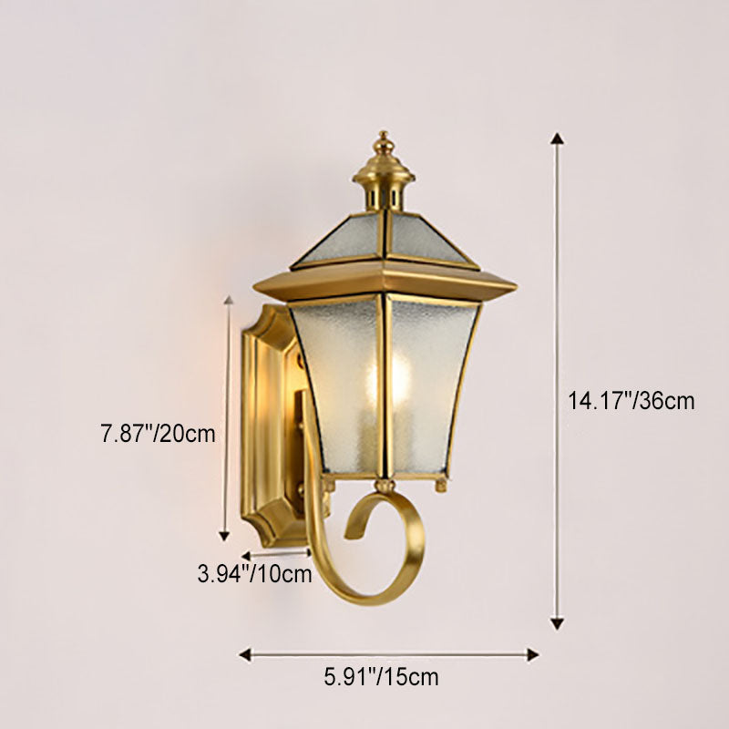 European Modern Luxury Quadrilateral Brass Glass Waterproof 1-Light Outdoor Wall Sconce Lamp Cuvalon