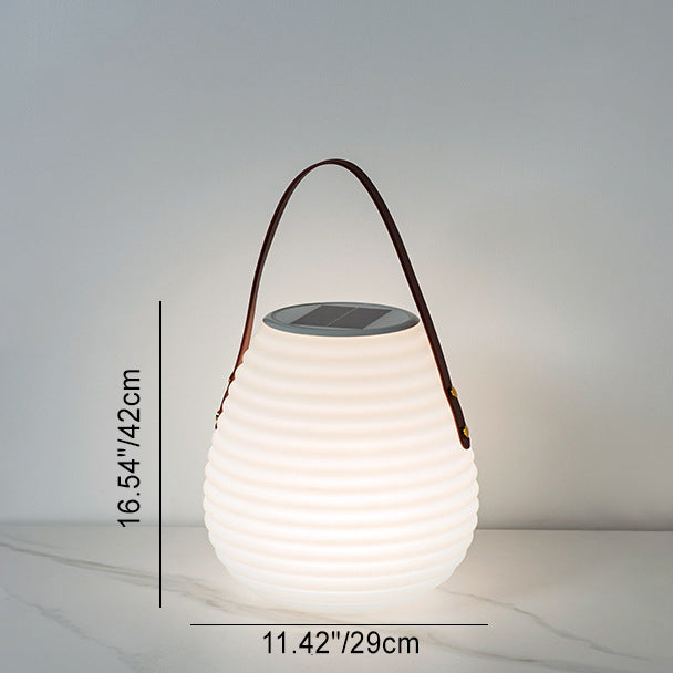 Modern Minimalist Solar Waterproof Leather PE Cylinder Striped Lantern Portable LED Landscape Lighting Outdoor Light For Outdoor Patio Cuvalon