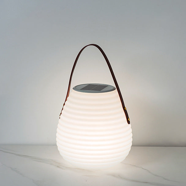 Modern Minimalist Solar Waterproof Leather PE Cylinder Striped Lantern Portable LED Landscape Lighting Outdoor Light For Outdoor Patio Cuvalon