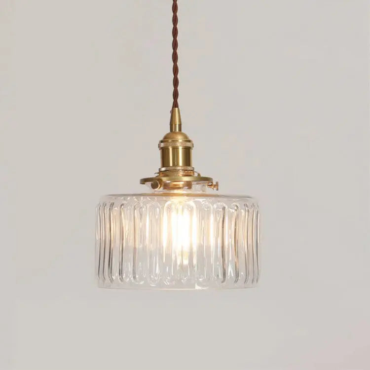 Japanese Vintage Brass Glass Round Jar 1-Light Pendant Light Cuvalon