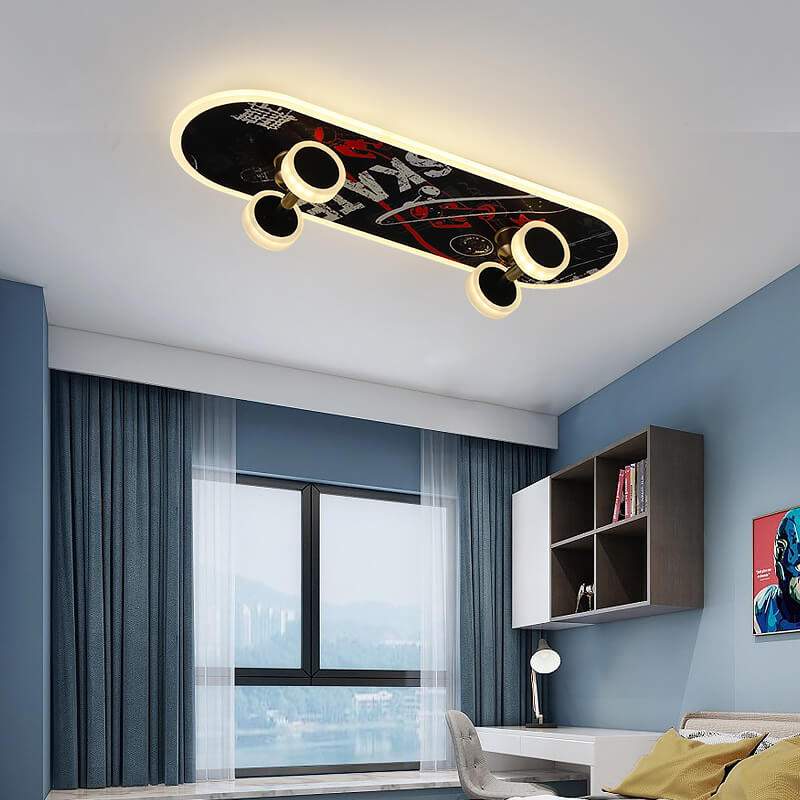 Creative Cartoon Skateboard Acrylic LED Kids Flush Mount Ceiling Light Cuvalon