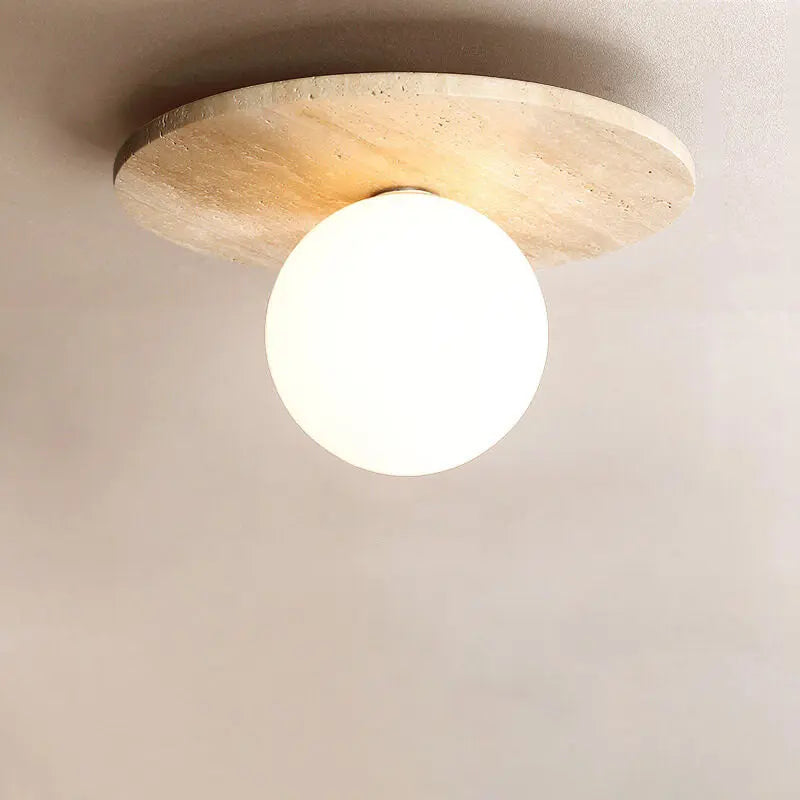 Traditional Vintage Round Travertine 1-Light Flush Mount Ceiling Light For Hallway Cuvalon