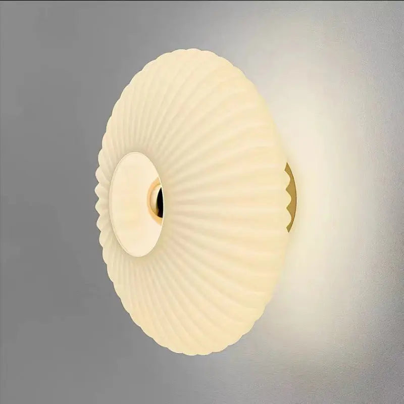 Nordic Vintage Striped Glass Round Disc 1-Light Wall Sconce Lamp Cuvalon
