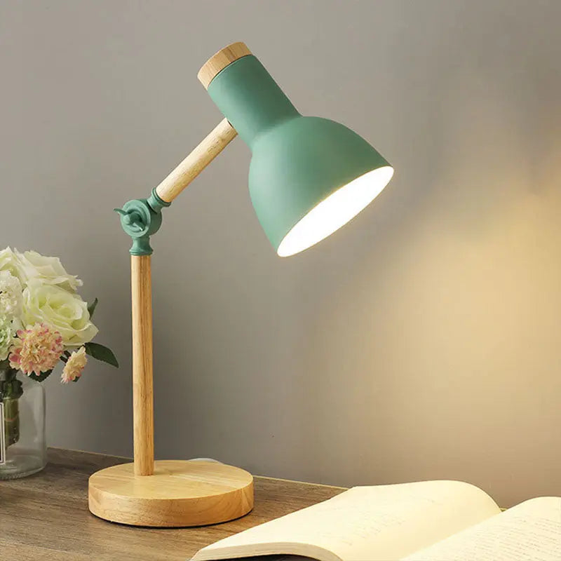 Contemporary Nordic Iron Semi-Circular Shade Wooden Base 1-Light Table Lamp For Study Cuvalon