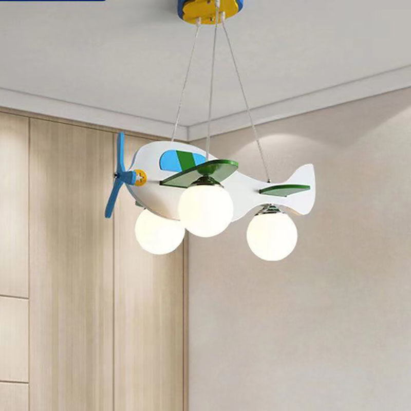 Contemporary Creative Wooden Airplane Glass 3-Light Chandelier For Bedroom Cuvalon