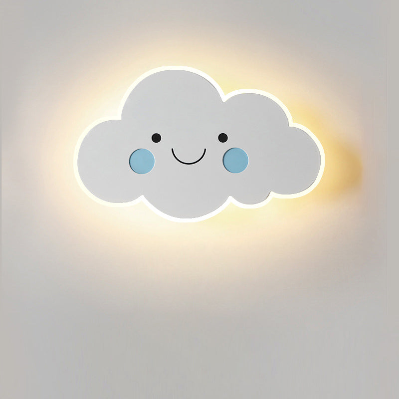 Contemporary Creative Cartoon Smiley Cloud Iron Acrylic Shade LED Kids Wall Sconce Lamp For Bedroom Cuvalon