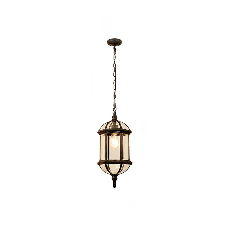 Contemporary Retro Hexagonal Lantern Glass Aluminum 1-Light Waterproof Pendant Light For Outdoor Patio Cuvalon
