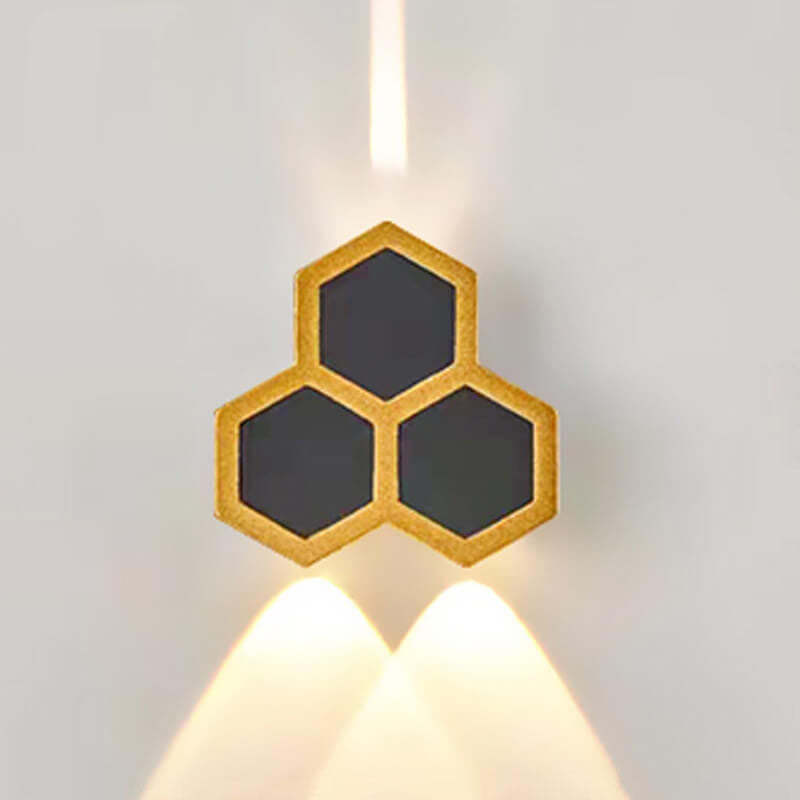 Outdoor Simple Hexagonal Combination Black Gold LED Wall Sconce Lamp Cuvalon