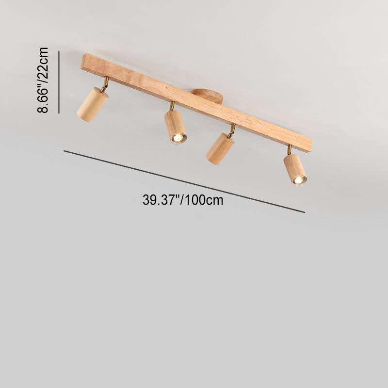 Japanese Minimalist Wooden Track Lighting LED 2/3/4/5 Light Semi-Flush Mount Ceiling Light Cuvalon