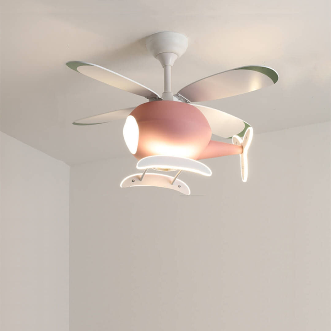 Simple Cartoon Aircraft LED Downrods Ceiling Fan Light Cuvalon