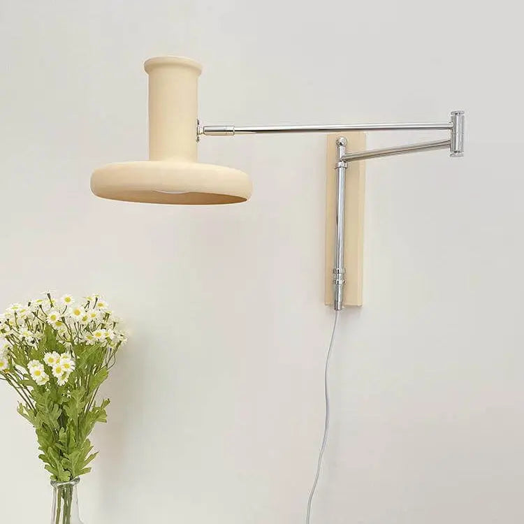 Nordic Minimalist  Beige Swing Arm 1-Light Wall Sconce Lamp Cuvalon