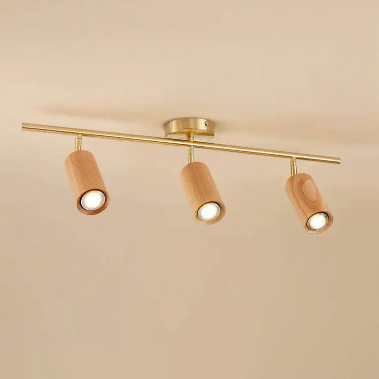 Nordic Minimalist Walnut Wood Spotlight Linear Track 1/2/3/4 Light LED Semi-Flush Mount Ceiling Light Cuvalon