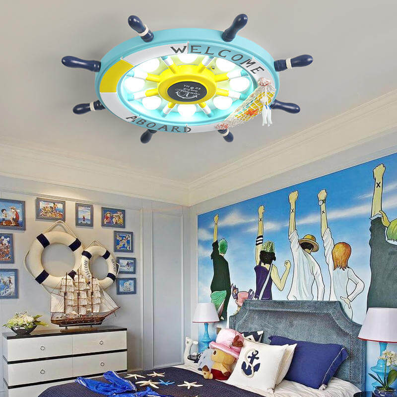 Creative Cartoon Plastic Sailboat Helmsman LED Flush Mount Ceiling Light Cuvalon