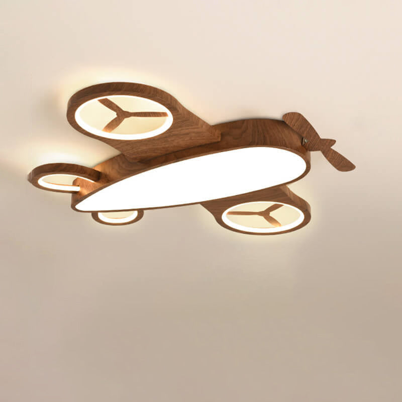 Cartoon Creative Wood Grain Aircraft LED Kids Flush Mount Ceiling Light Cuvalon