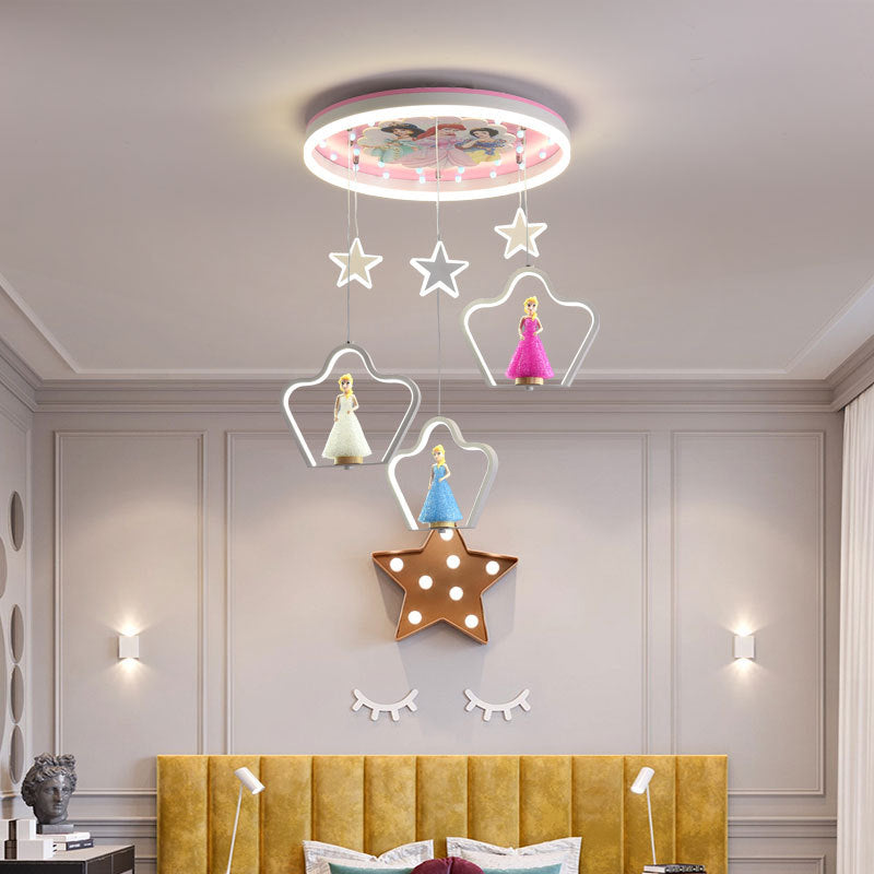 Contemporary Creative Cartoon Princess Elsa Acrylic Round Shade LED Flush Mount Ceiling Light For Bedroom Cuvalon