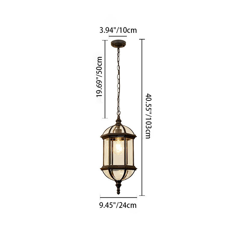 Contemporary Retro Hexagonal Lantern Glass Aluminum 1-Light Waterproof Pendant Light For Outdoor Patio Cuvalon