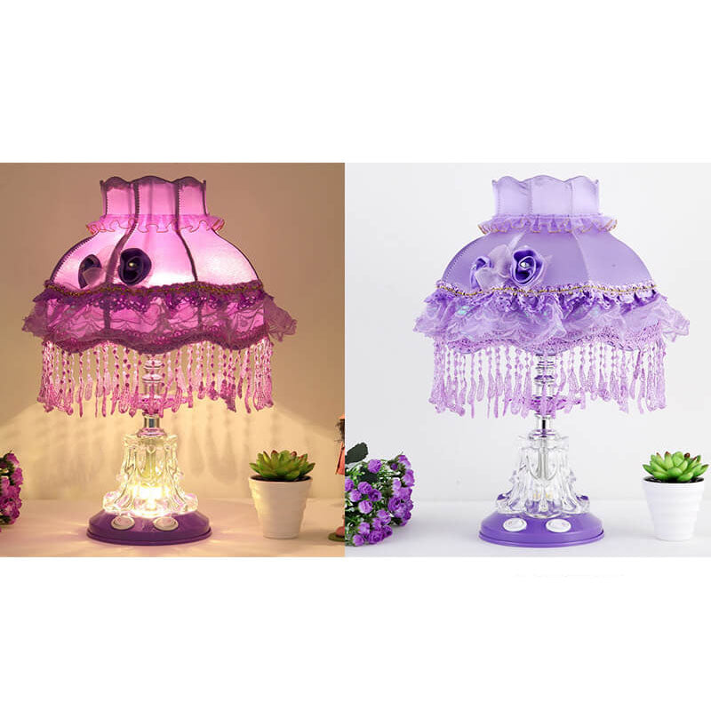European Style Wedding Fabric Glass 1-Light Table Lamp Cuvalon