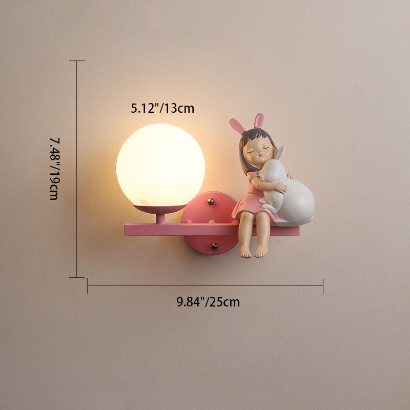 Contemporary Creative Kids Girls Unicorn Orb Resin Iron Glass 1-Light Wall Sconce Lamp For Bedroom Cuvalon