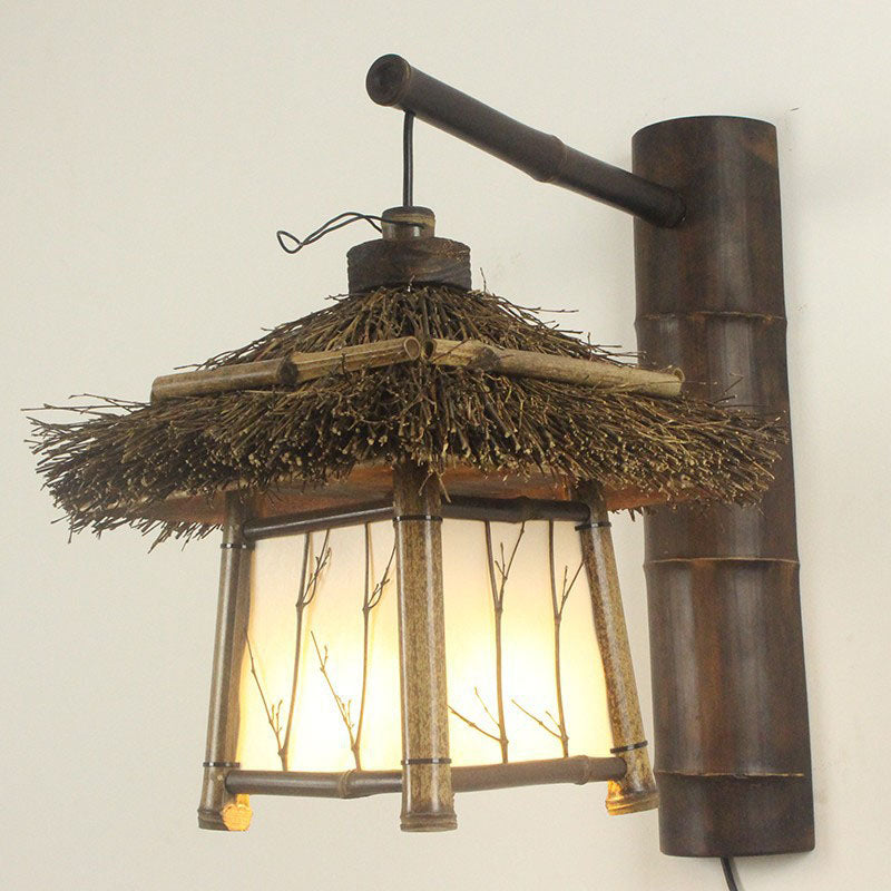 Traditional Rustic Cottage Bamboo 1-Light Wall Sconce Lamp For Outdoor Patio Cuvalon