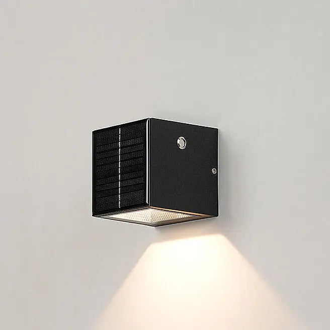 Modern Solar Black Rectangular Die-Cast Aluminum Solar LED Outdoor Wall Light Cuvalon