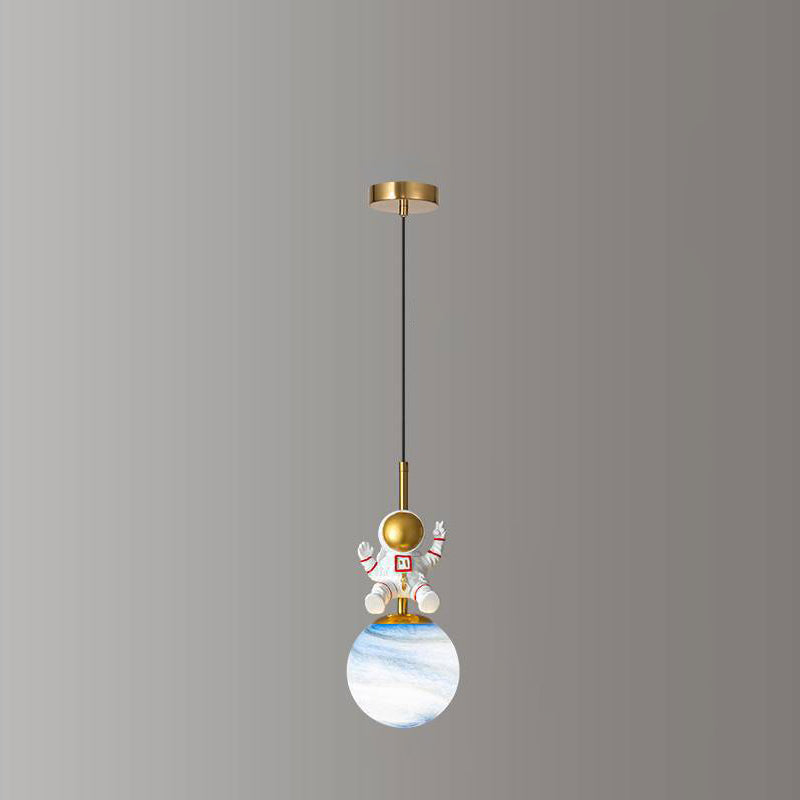 Contemporary Nordic Kids Orb Astronaut Iron Resin 1-Light Pendant Light For Bedroom Cuvalon