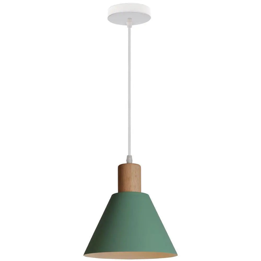 Nordic Vintage Iron Cone Wood Top 1-Light Pendant Light Cuvalon