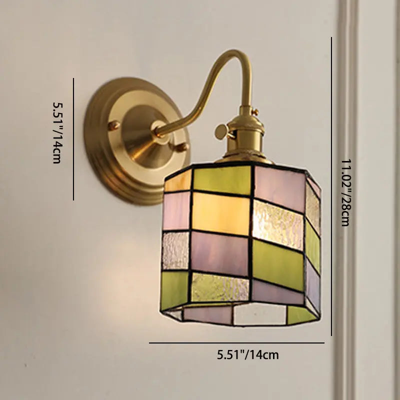 Traditional Tiffany Round Copper Glass 1-Light Wall Sconce Lamp For Living Room Cuvalon