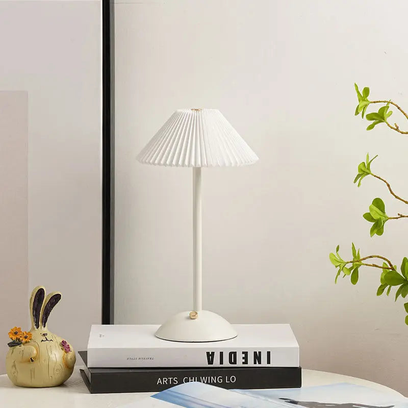 Contemporary Scandinavian Rechargeable Iron Fabric Conic Pleated 1-Light Table Lamp For Bedside Cuvalon