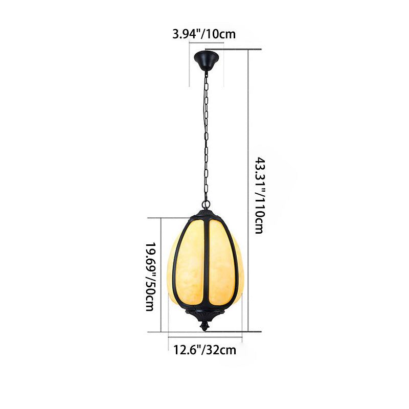 Modern Art Deco Cast Aluminum Oval Pumpkin 1-Light Pendant Light For Outdoor Patio Cuvalon