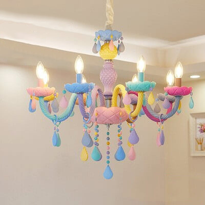 Modern Children's Princess Macaroon Candelabra Crystal Glass 5/6/8/10/12/15 Light Chandelier Cuvalon
