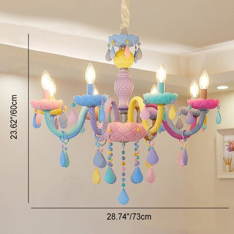 Modern Children's Princess Macaroon Candelabra Crystal Glass 5/6/8/10/12/15 Light Chandelier Cuvalon