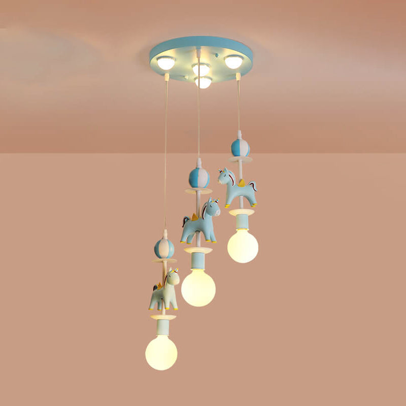 Modern Children's Carousel Eye Protection Resin Iron 1/7/11 Light Flush Mount Ceiling Light Cuvalon