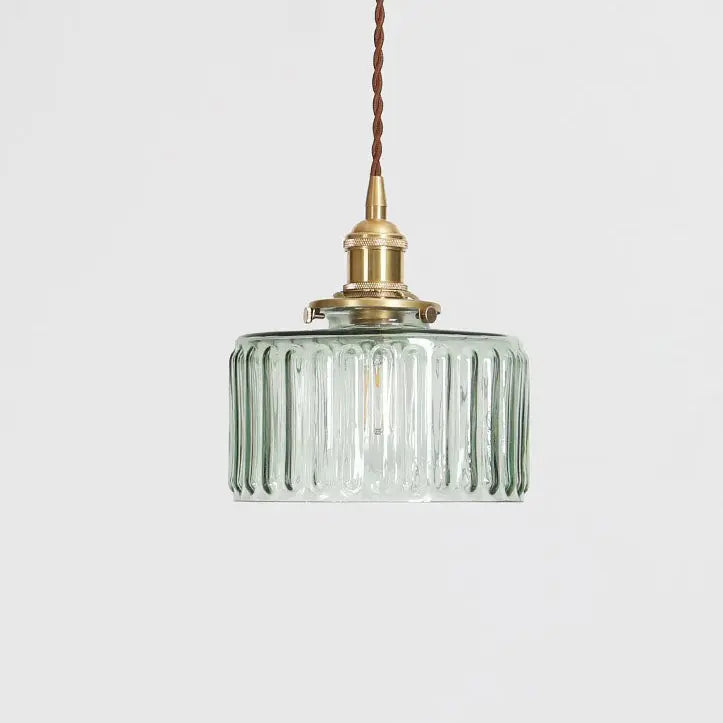 Japanese Vintage Brass Glass Round Jar 1-Light Pendant Light Cuvalon