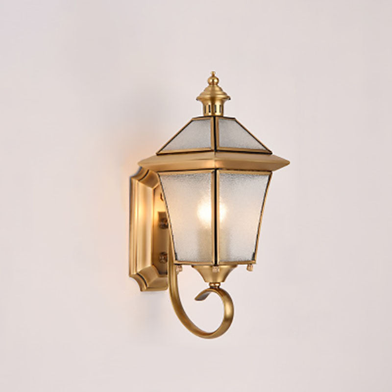 European Modern Luxury Quadrilateral Brass Glass Waterproof 1-Light Outdoor Wall Sconce Lamp Cuvalon
