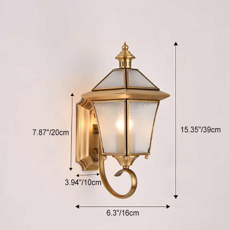 European Modern Luxury Quadrilateral Brass Glass Waterproof 1-Light Outdoor Wall Sconce Lamp Cuvalon