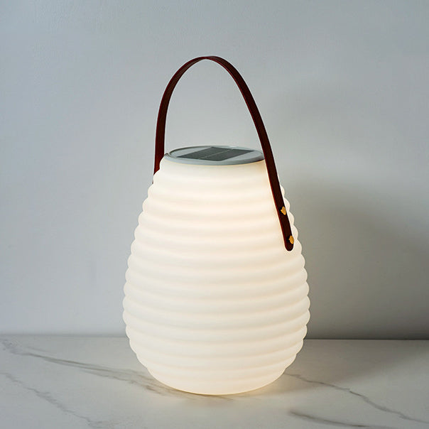 Modern Minimalist Solar Waterproof Leather PE Cylinder Striped Lantern Portable LED Landscape Lighting Outdoor Light For Outdoor Patio Cuvalon