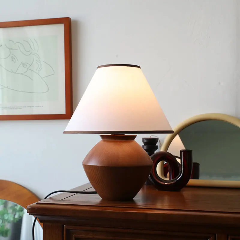 Japanese Wabi-sabi Vintage Solid Wood Fabric 1-Light Table Lamp Cuvalon