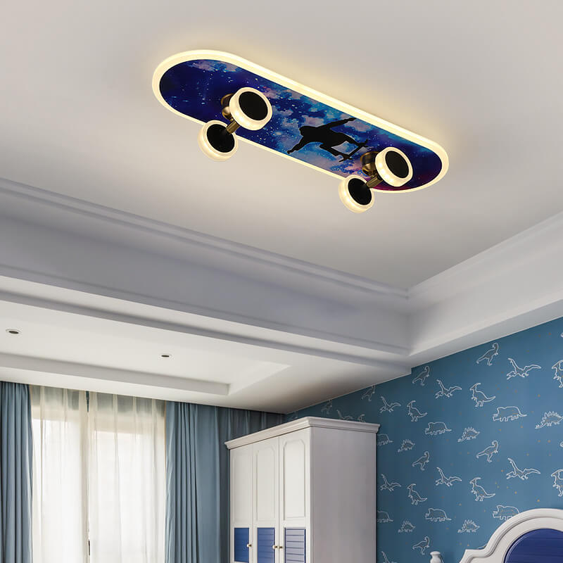 Creative Cartoon Skateboard Acrylic LED Kids Flush Mount Ceiling Light Cuvalon