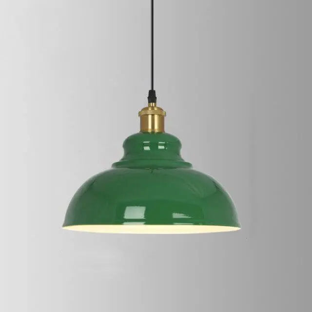 Industrial Vintage Green Iron Dome Cone 1-Light Pendant Light Cuvalon