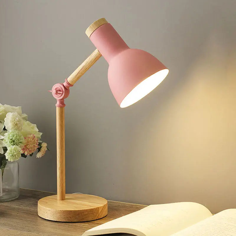 Contemporary Nordic Iron Semi-Circular Shade Wooden Base 1-Light Table Lamp For Study Cuvalon